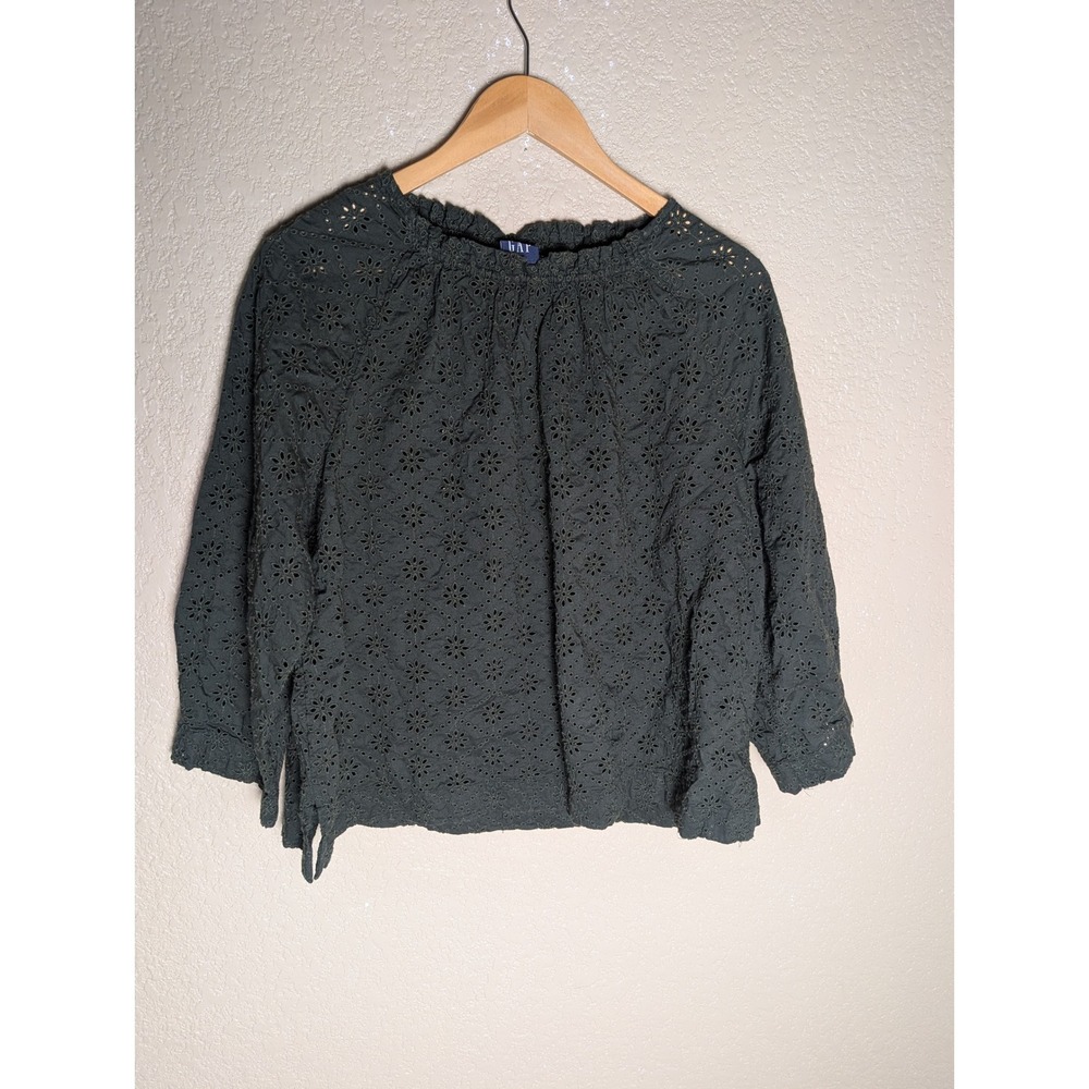 GAP Women's Small Green Eyelet Blouse 3/4 Sleeve Cottagecore Boho